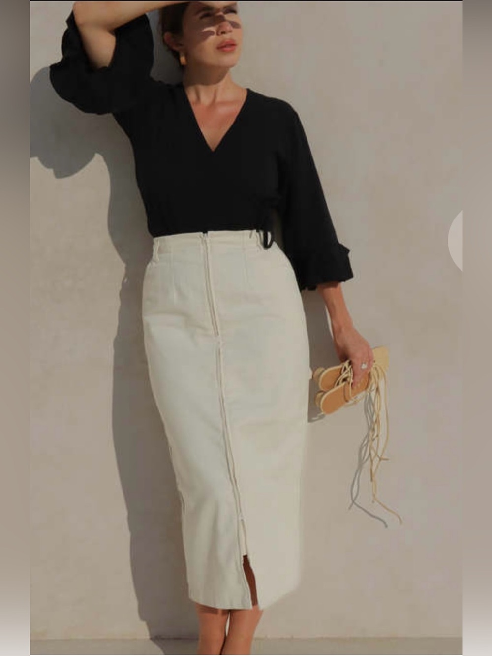 Harly Jae The Zipper Skirt.Cream Midi Pencil Skirt.Adjustable Front Zipper. L